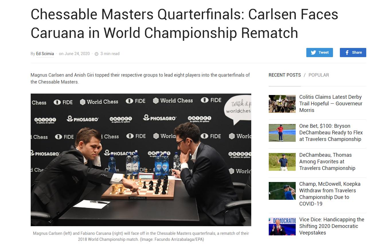 Photo of Chessable Masters Quarterfinals: Carlsen Faces <b>Caruana</b> in World Championship Rematch