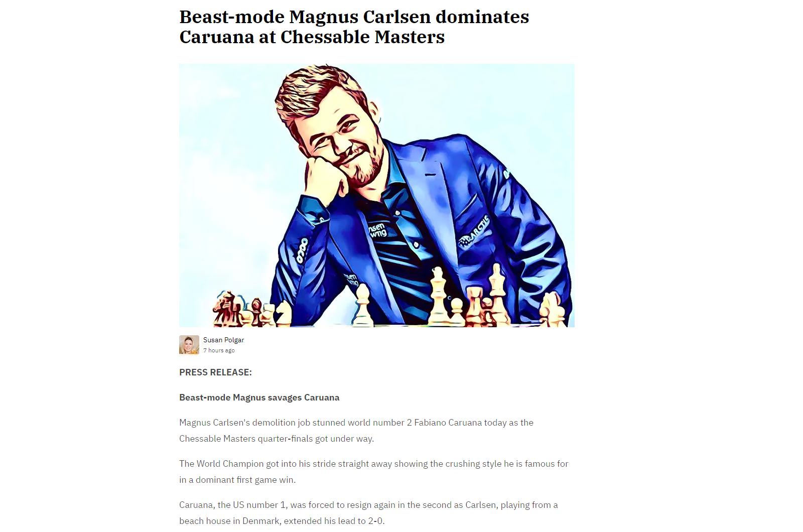Photo of Beast-mode Magnus Carlsen dominates <b>Caruana</b> at Chessable Masters