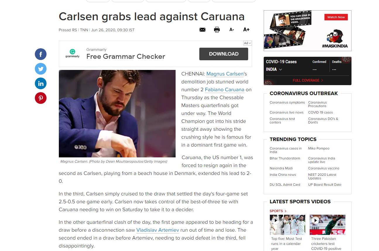 Photo of Carlsen grabs lead against <b>Caruana</b>