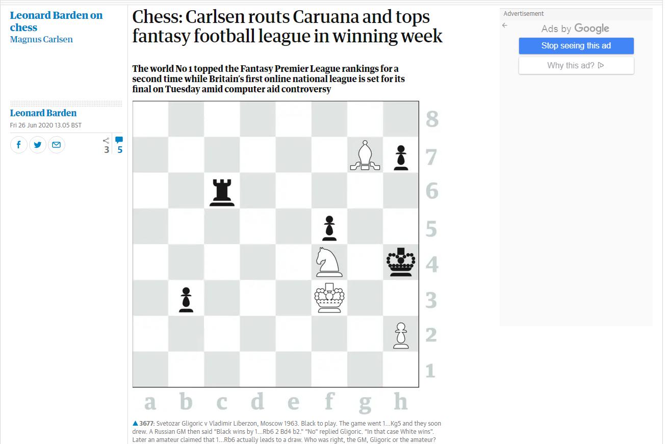 Photo of Chess: Carlsen routs <b>Caruana</b> and tops fantasy football league in winning week