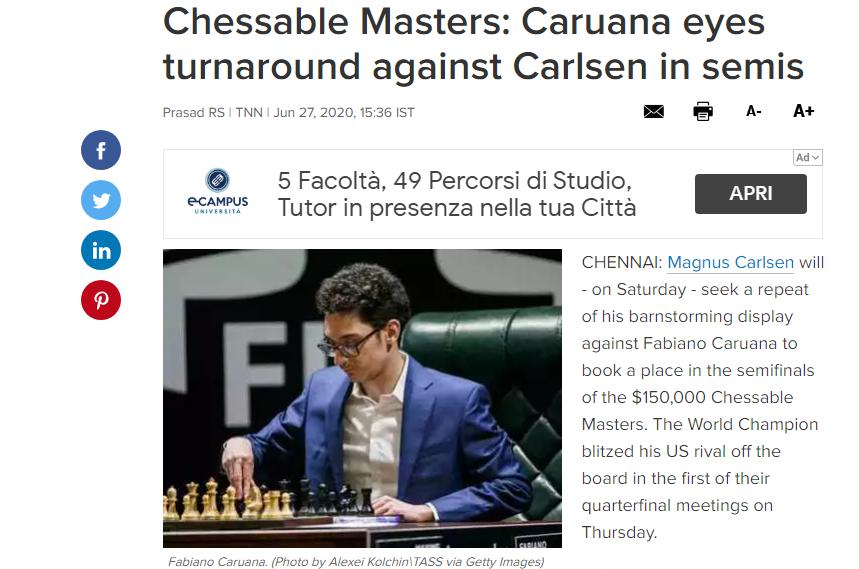 Photo of Chessable Masters: <b>Caruana</b> eyes turnaround against Carlsen in semis