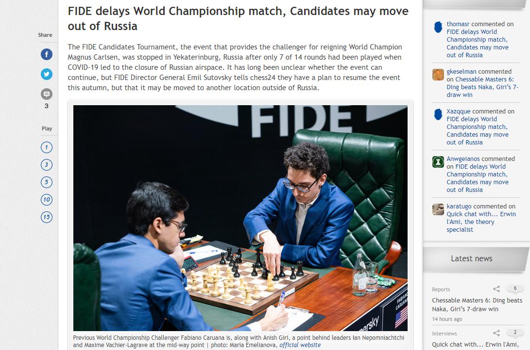 Photo of FIDE delays World Championship match, Candidates may move out of Russia