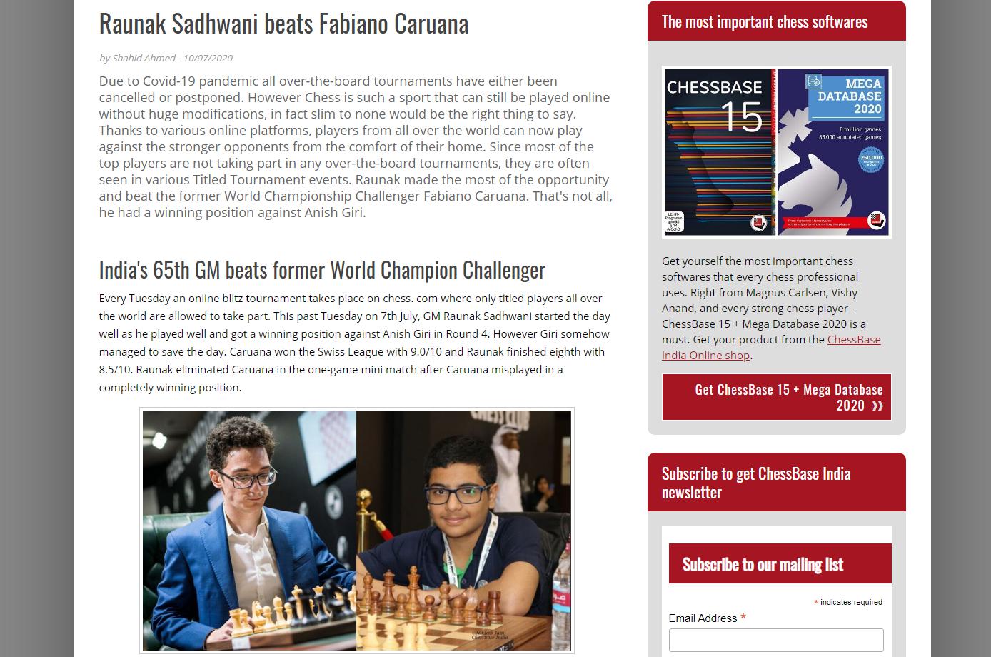 Photo of Raunak Sadhwani beats Fabiano <b>Caruana</b>