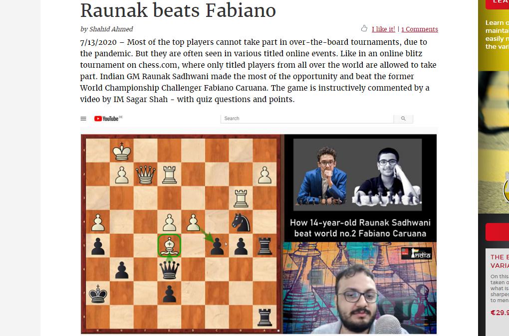 Photo of Raunak beats Fabiano
