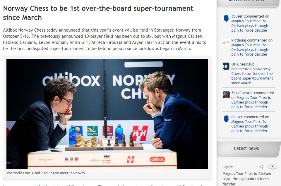 Photo of Norway Chess to be 1st over-the-board super-tournament since March