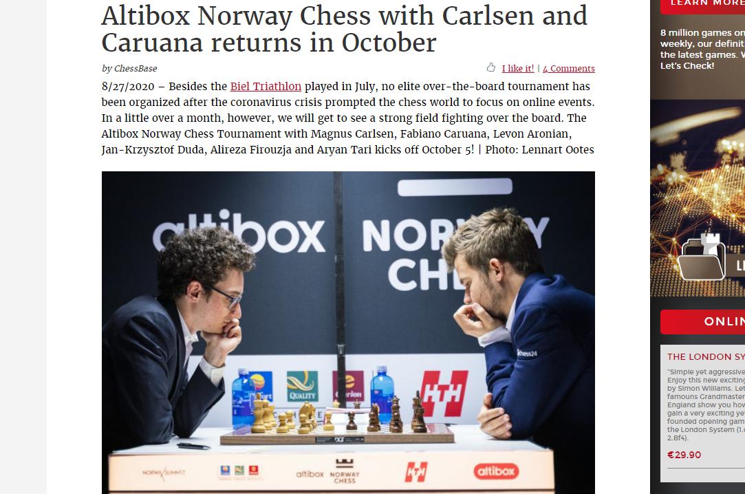 Photo of Altibox Norway Chess with Carlsen and <b>Caruana</b> returns in October