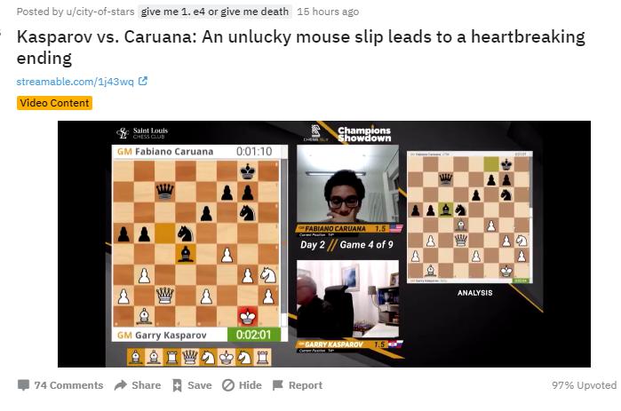 Photo of Kasparov vs. Caruana: An unlucky mouse slip leads to a heartbreaking ending