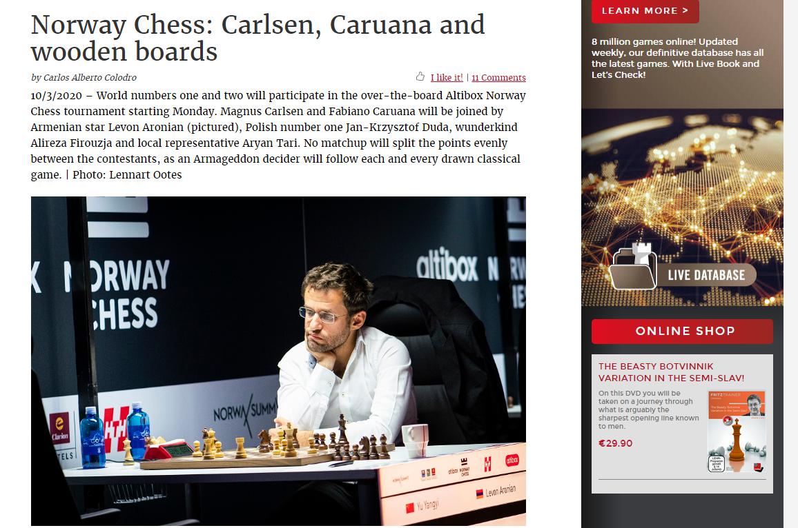 Photo of Norway Chess: Carlsen, <b>Caruana</b> and wooden boards