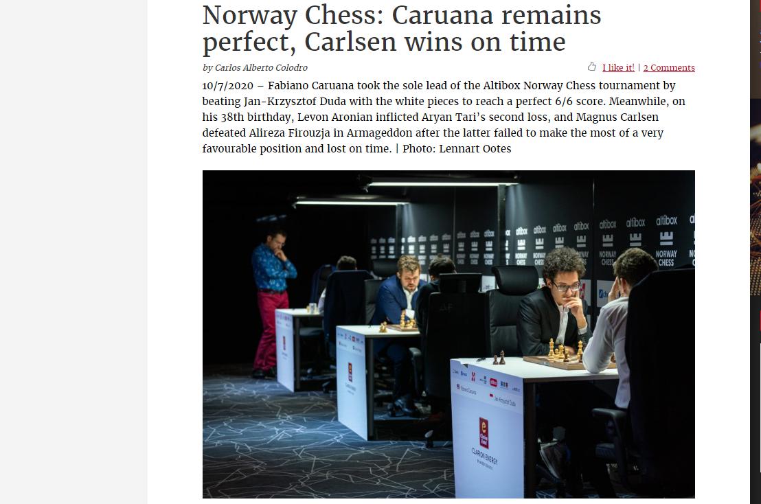 Photo of Norway Chess: Caruana remains perfect, Carlsen wins on time