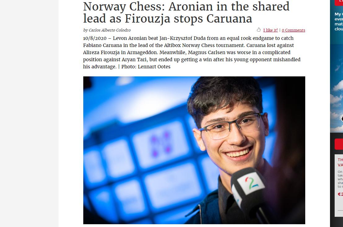 Photo of Norway Chess: Aronian in the shared lead as Firouzja stops <b>Caruana</b>