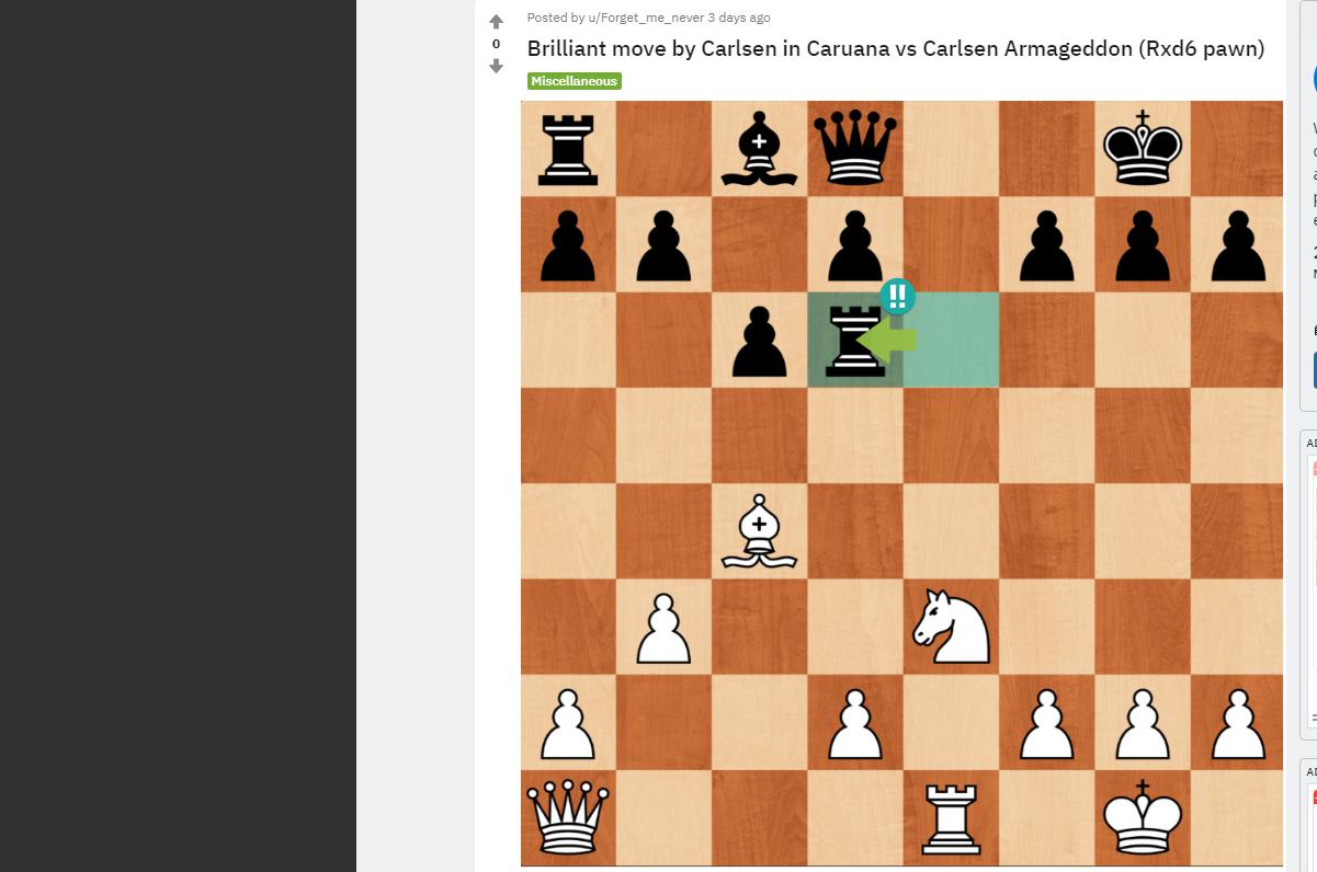 Photo of Brilliant move by Carlsen in <b>Caruana</b> vs Carlsen Armageddon (Rxd6 pawn)