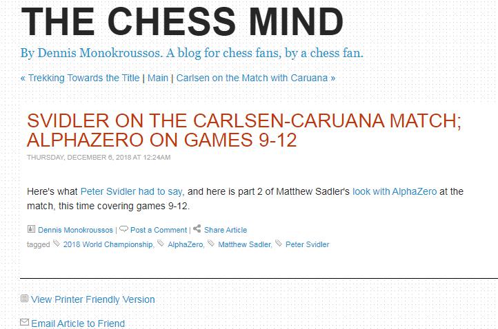 Photo of Svidler on the Carlsen-Caruana Match; AlphaZero on Games 9-12