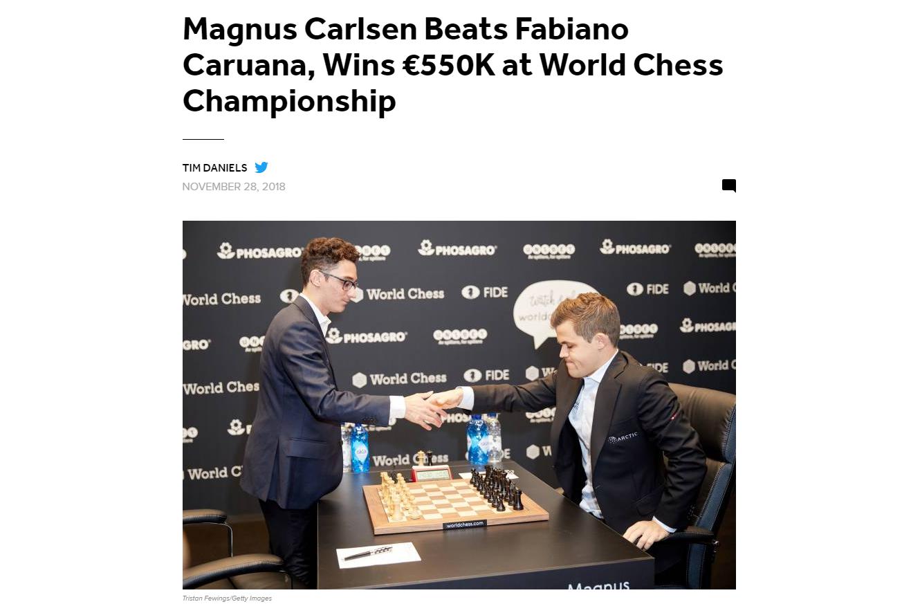 Photo of Magnus Carlsen Beats Fabiano Caruana, Wins ?550K at World Chess Championship