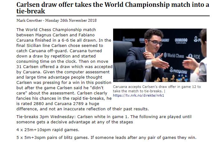 Photo of Carlsen draw offer takes the World Championship match into a tie-break