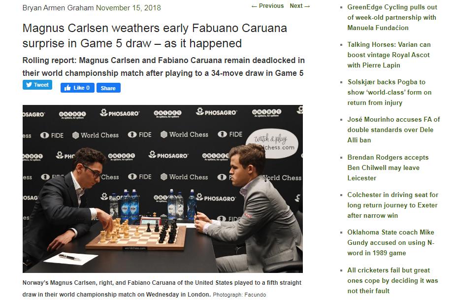 Photo of Magnus Carlsen v Fabiano Caruana: World Chess Championship, Game 5