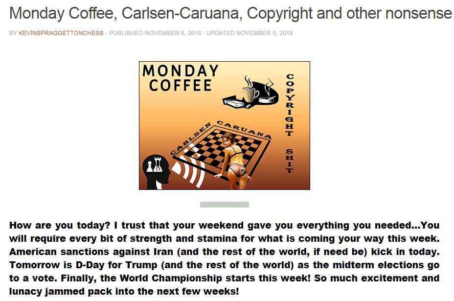 Photo of Monday Coffee, Carlsen-Caruana, Copyright and other nonsense