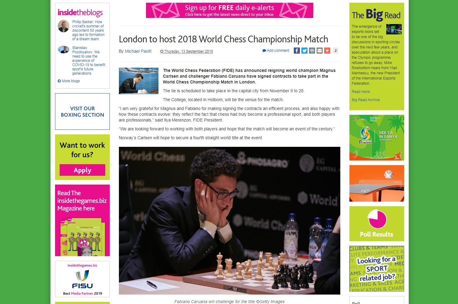 Photo of London to host 2018 World Chess Championship Match