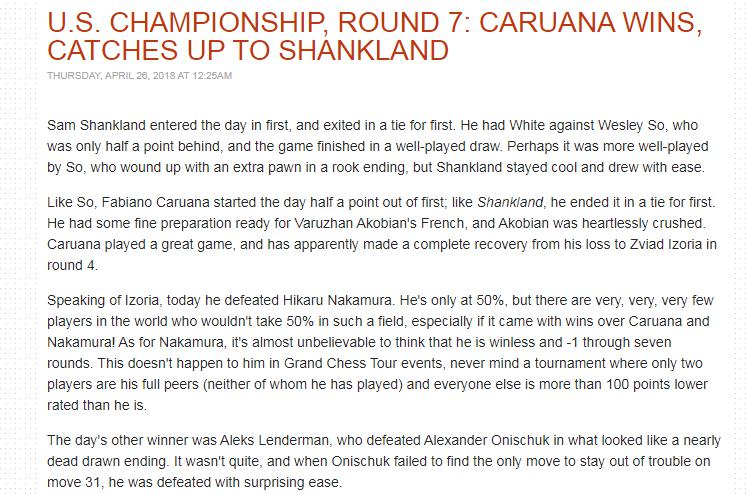 Photo of US Championship, Round 7: Caruana Wins, Catches Up to Shankland