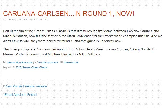 Photo of Caruana-Carlsen...in Round 1, Now!