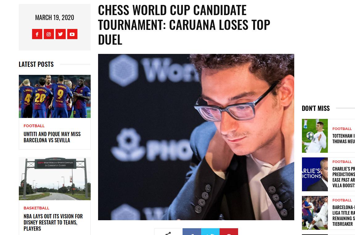 Photo of Chess World Cup candidate tournament: Caruana loses top duel