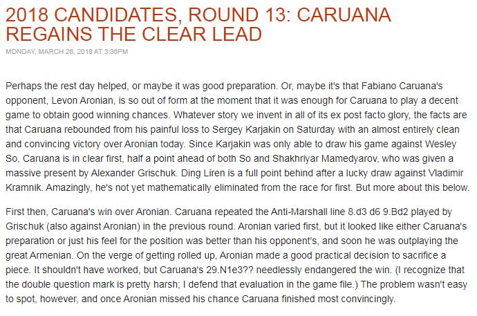 Photo of 2018 Candidates, Round 13: Caruana Regains the Clear Lead