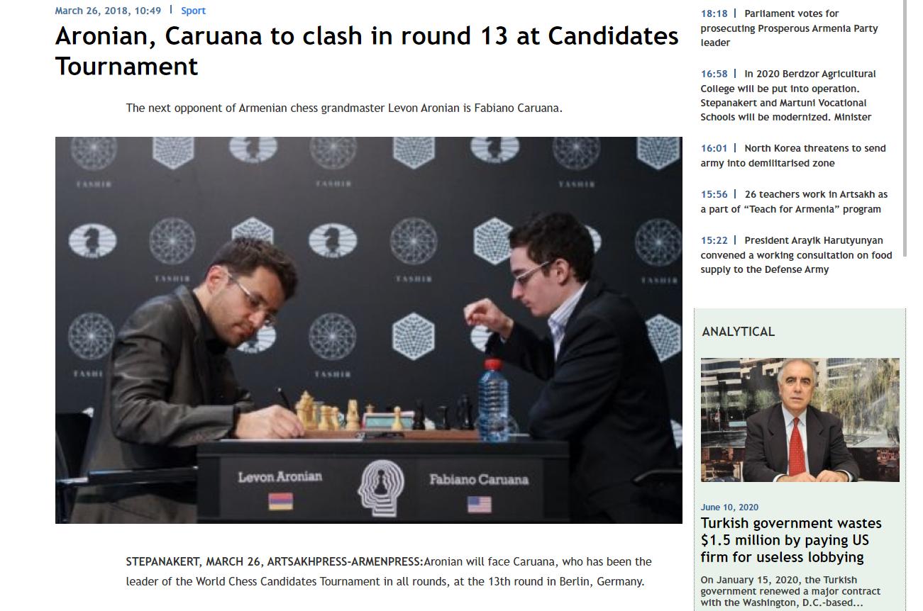 Photo of Aronian, Caruana to clash in round 13 at Candidates Tournament