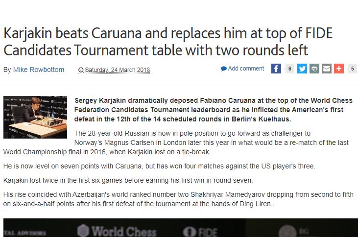 Photo of Karjakin beats Caruana and replaces him at top of FIDE Candidates Tournament table with two ...