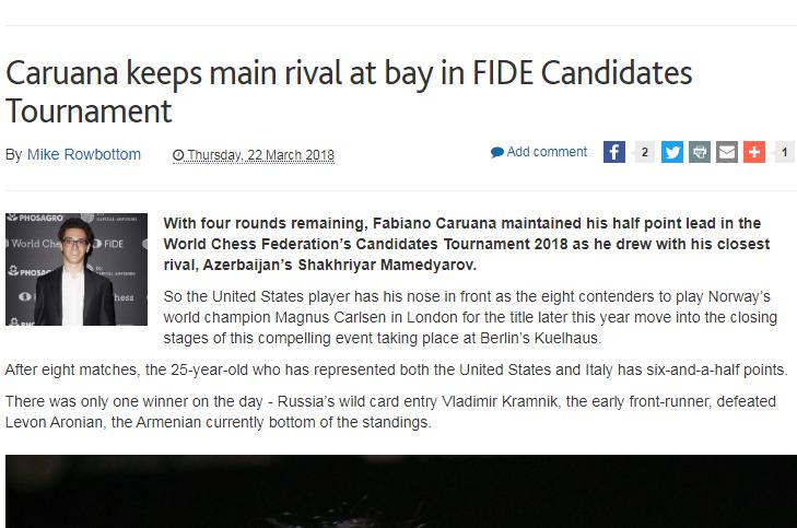 Photo of Caruana keeps main rival at bay in FIDE Candidates Tournament