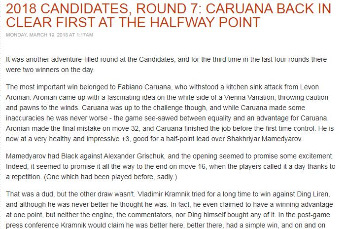 Photo of 2018 Candidates, Round 7: Caruana Back in Clear First at the Halfway Point