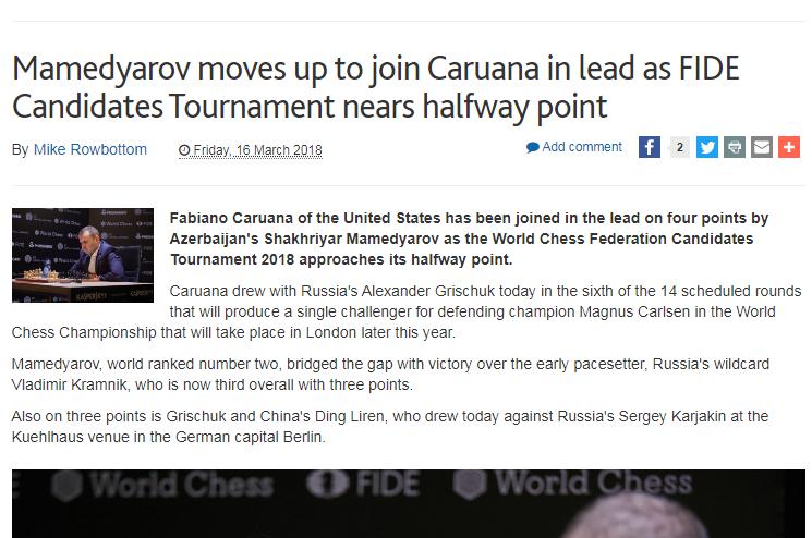 Photo of Mamedyarov moves up to join Caruana in lead as FIDE Candidates Tournament nears halfway point