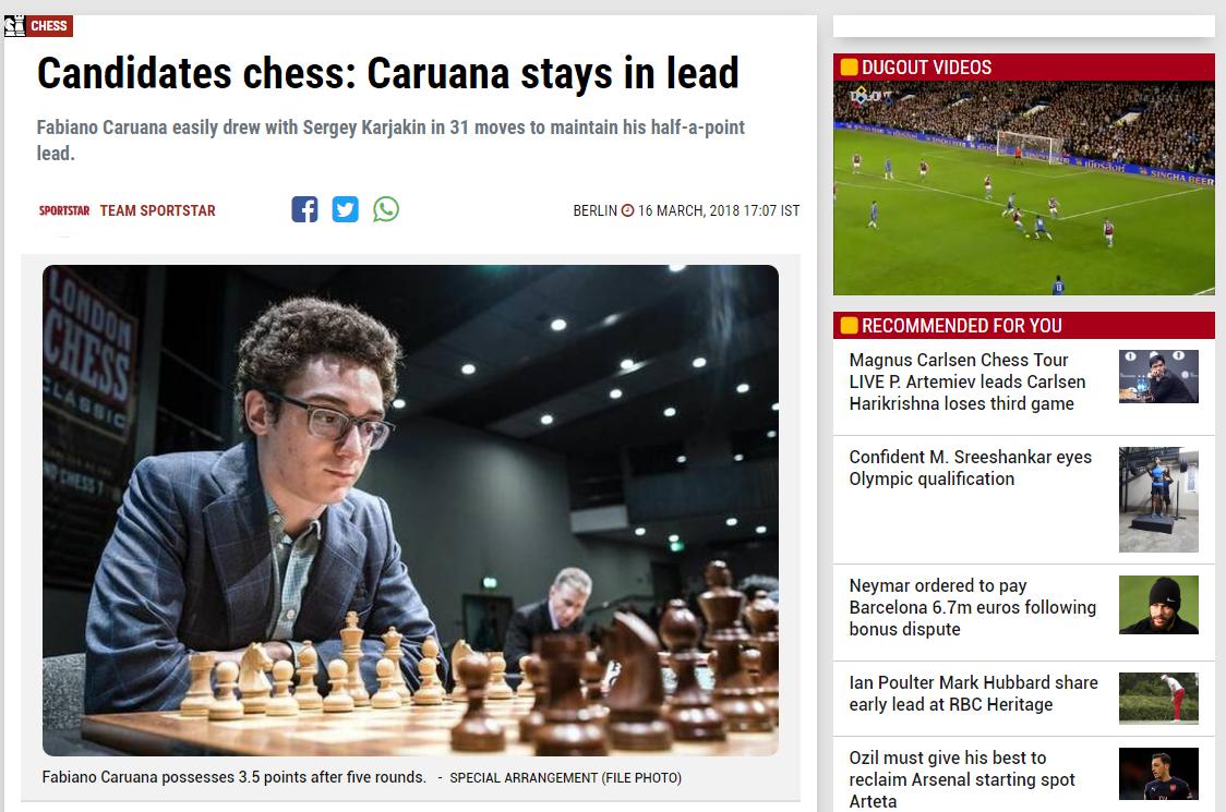 Photo of Candidates chess: Caruana stays in lead