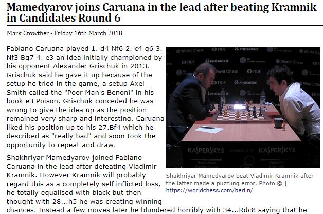 Photo of Mamedyarov joins Caruana in the lead after beating Kramnik in Candidates Round 6