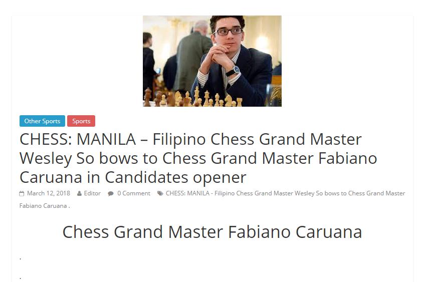 Photo of CHESS: MANILA ? Wesley So bows to Fabiano Caruana in Candidates opener