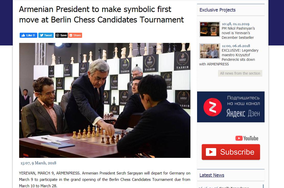 Photo of Armenian President to make symbolic first move at Berlin Chess Candidates Tournament