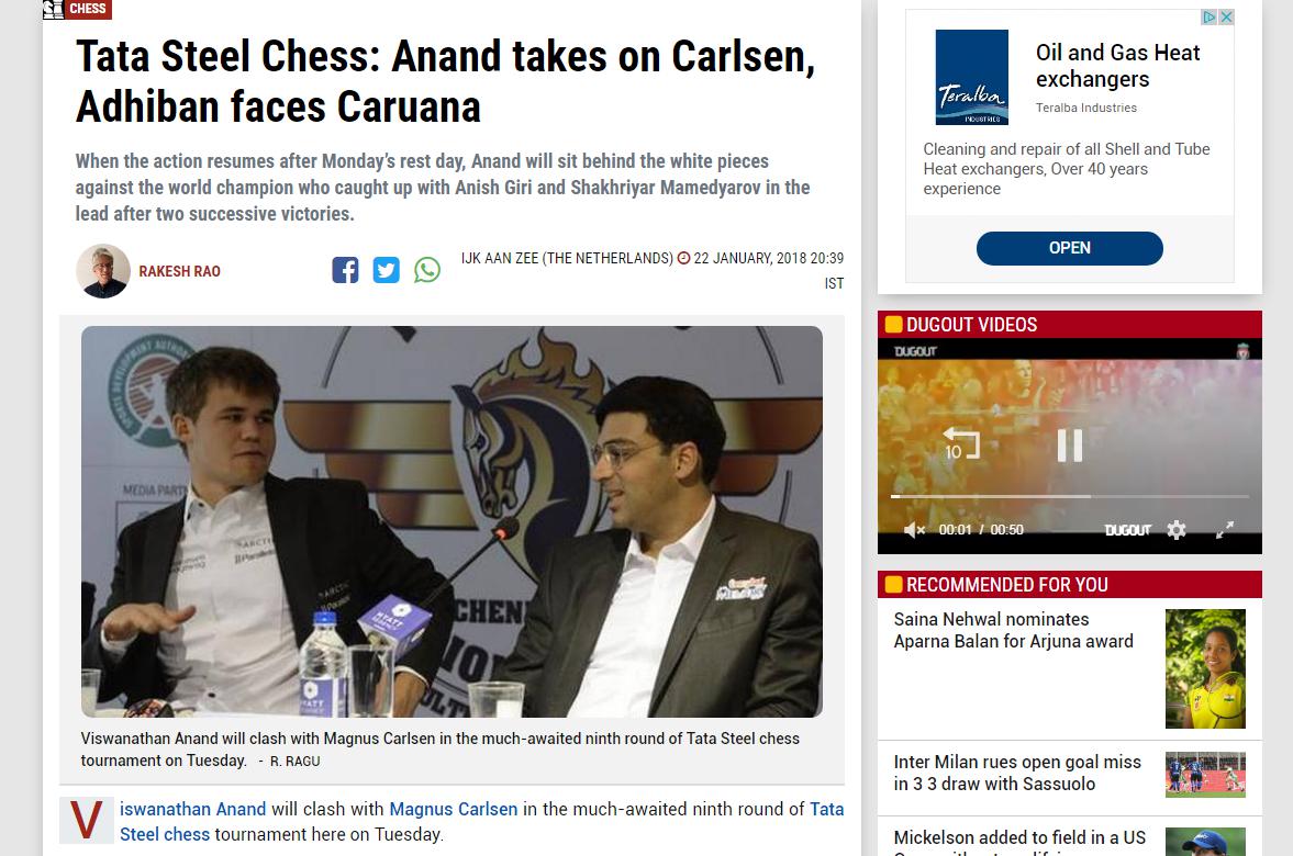 Photo of Tata Steel Chess: Anand takes on Carlsen, Adhiban faces Caruana