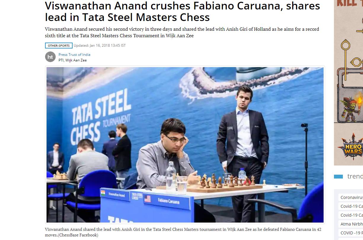 Photo of Viswanathan Anand crushes Fabiano Caruana, shares lead in Tata Steel Masters Chess