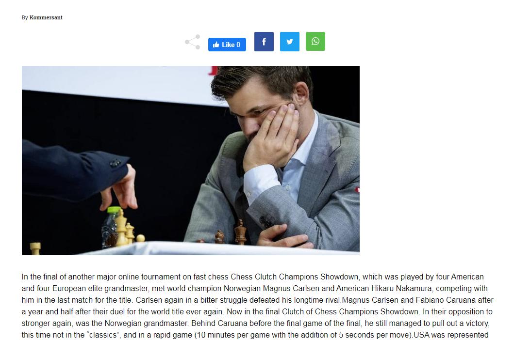 Photo of The grandmasters played by rating Magnus Carlsen defeated Fabiano <b>Caruana</b> in the final of a ...