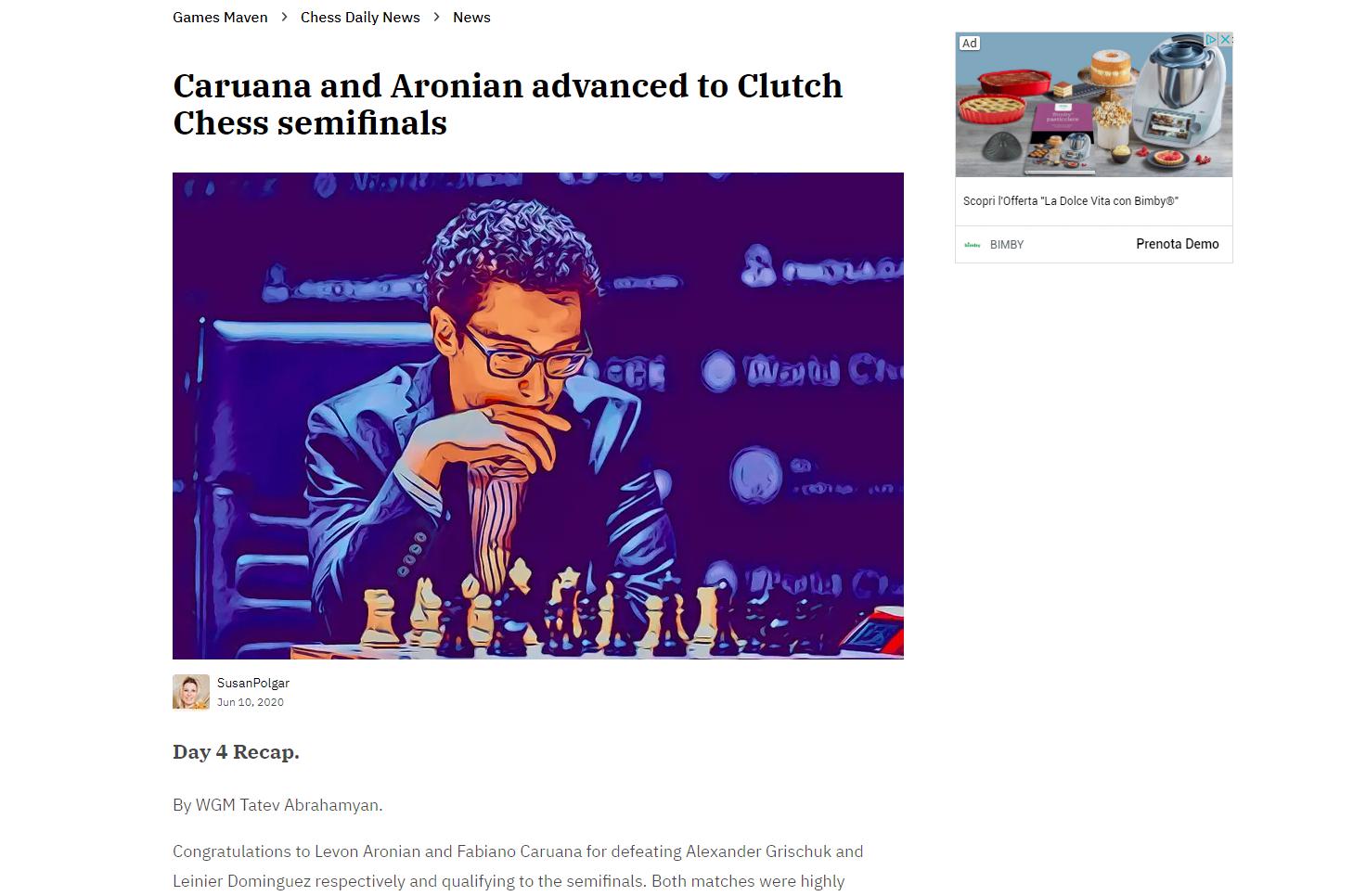 Photo of Caruana and Aronian advanced to Clutch Chess semifinals