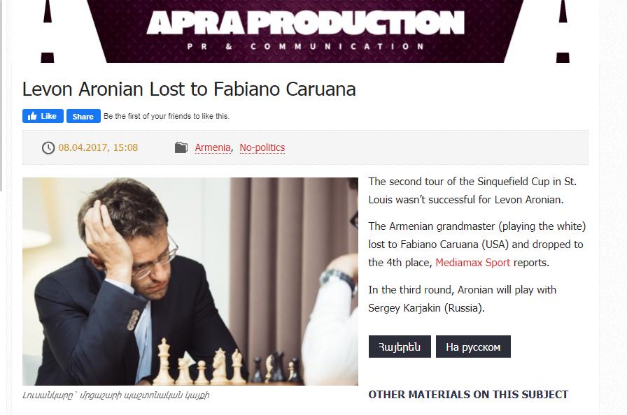 Photo of Levon Aronian Lost to Fabiano Caruana