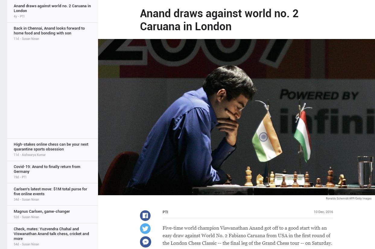 Photo of Anand draws against world no. 2 Caruana in London