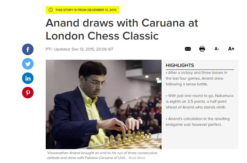 Photo of Anand draws with Caruana at London Chess Classic