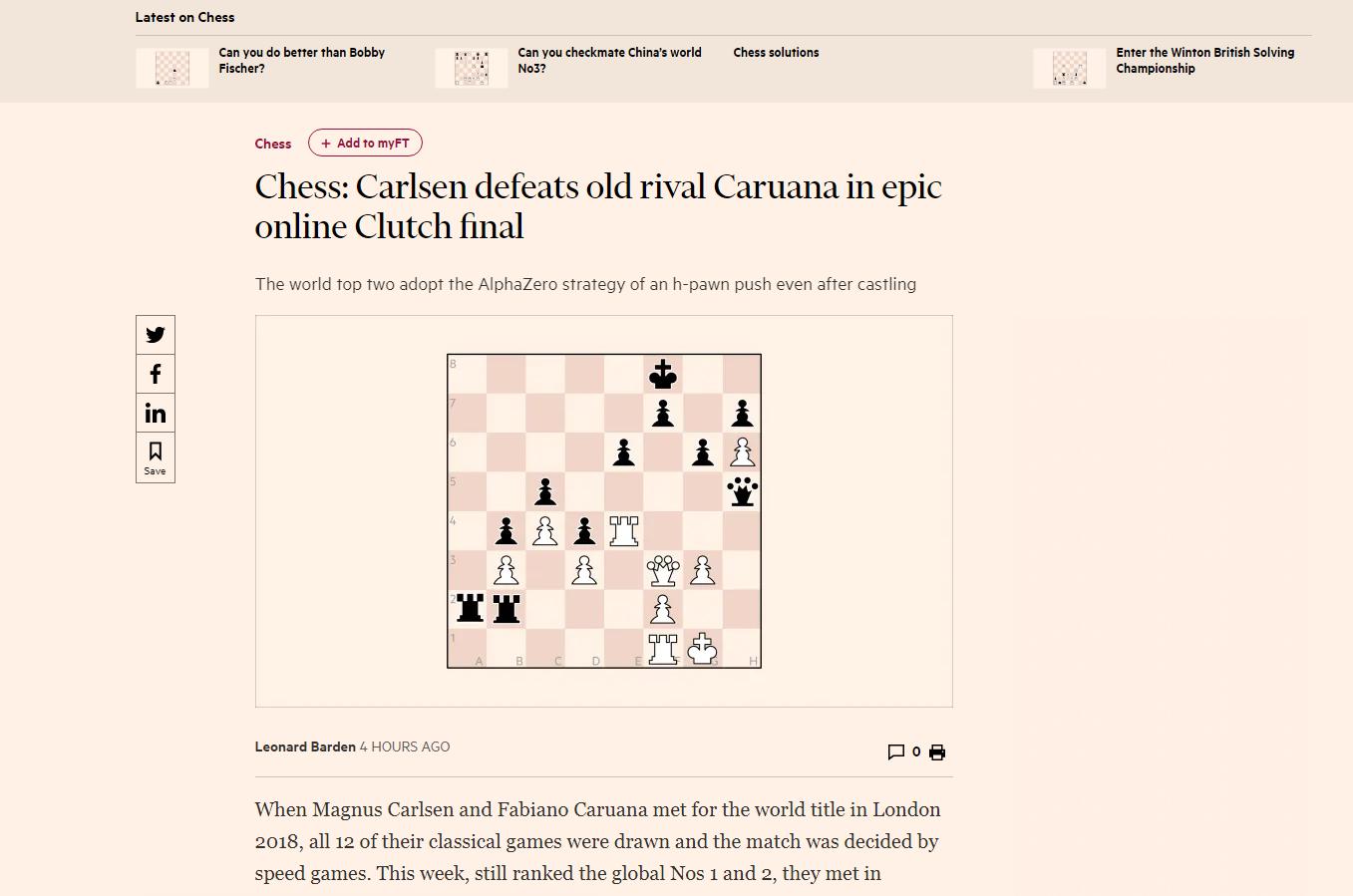 Photo of Chess: Carlsen defeats old rival <b>Caruana</b> in epic online Clutch final