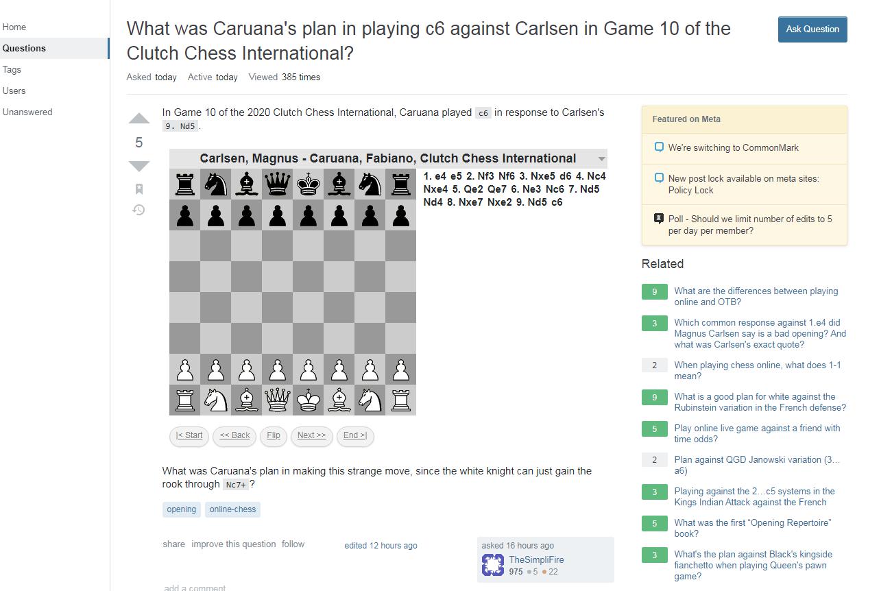 Photo of What was <b>Caruana's</b> plan in playing c6 against Carlsen in Game 10 of the Clutch Chess ...