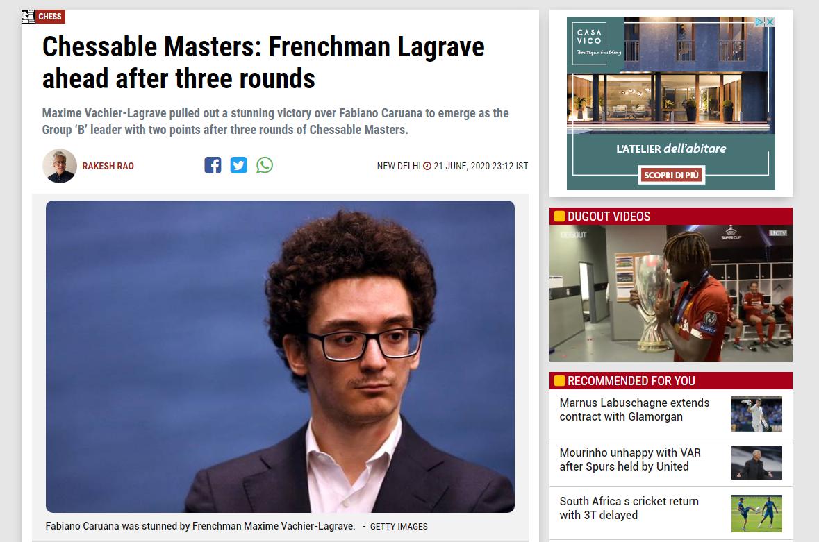 Photo of Chessable Masters: Frenchman Lagrave ahead after three rounds