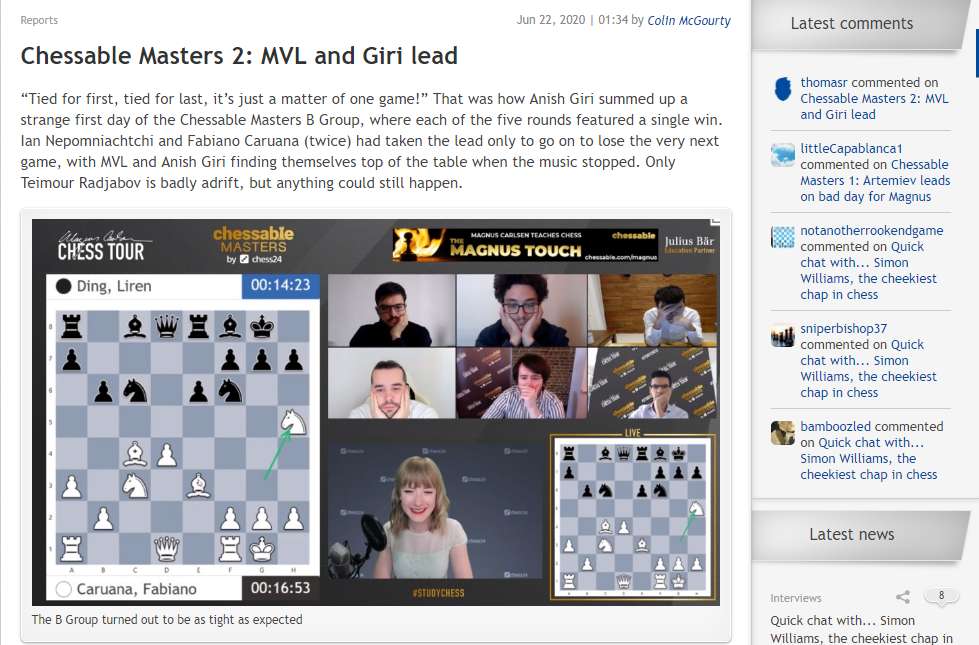Photo of Chessable Masters 2: MVL and Giri lead