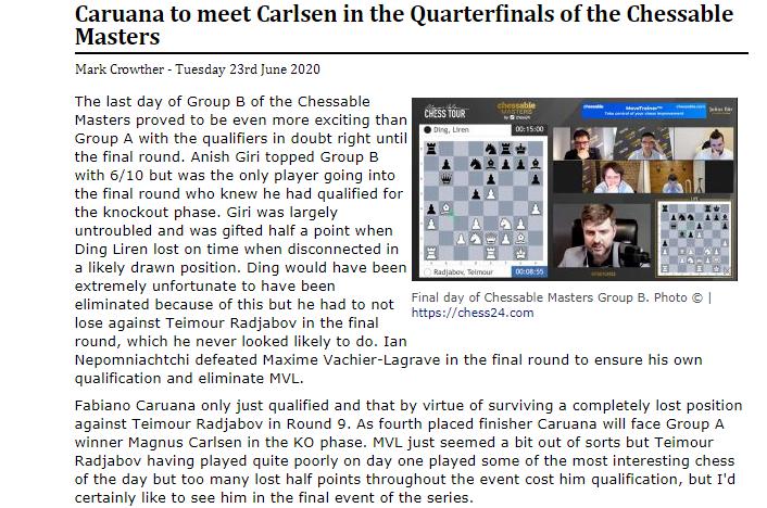 Photo of <b>Caruana</b> to meet Carlsen in the Quarterfinals of the Chessable Masters