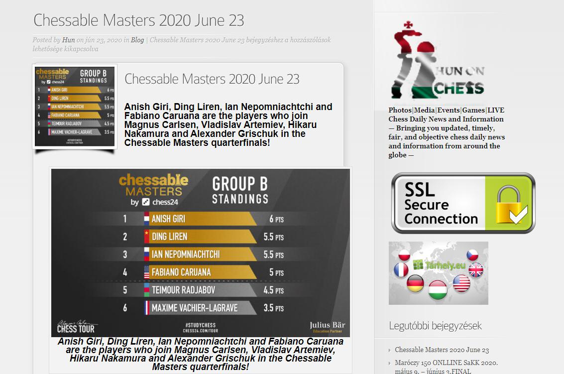 Photo of Chessable Masters 2020 June 23