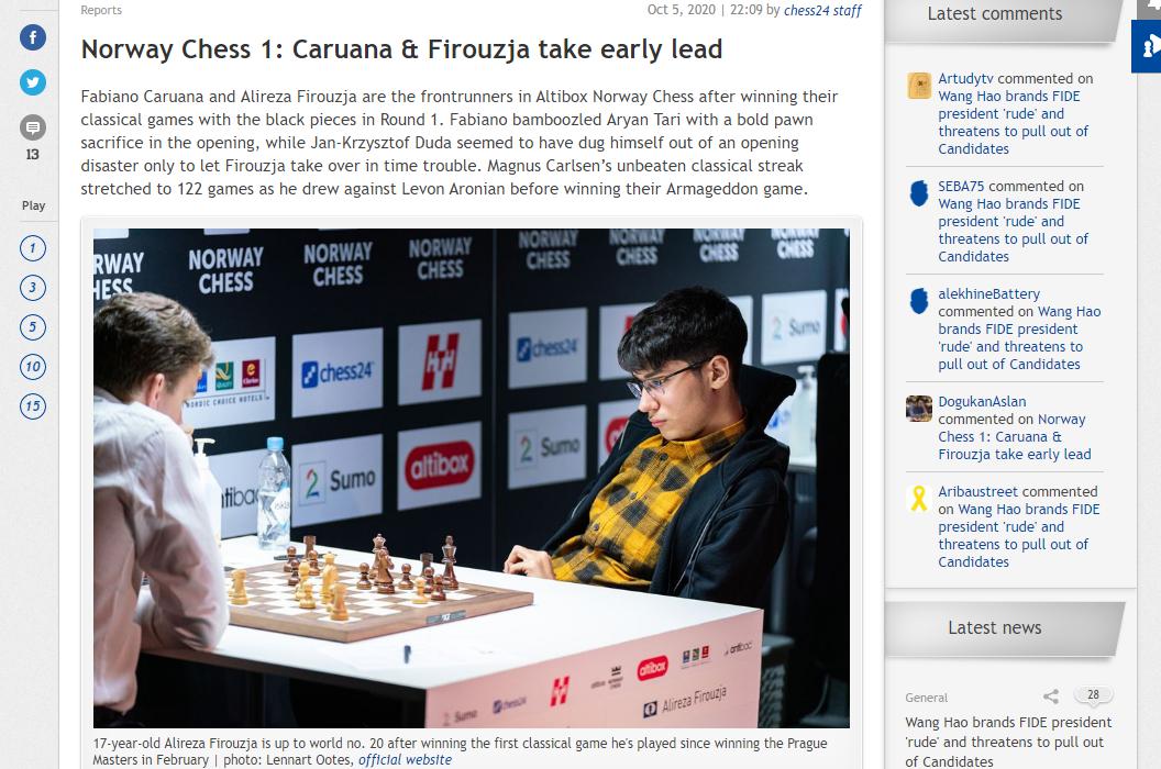 Photo of Norway Chess 1: <b>Caruana</b> & Firouzja take early lead