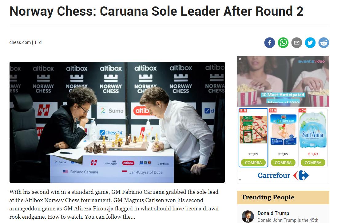 Photo of Norway Chess: <b>Caruana</b> Sole Leader After Round 2