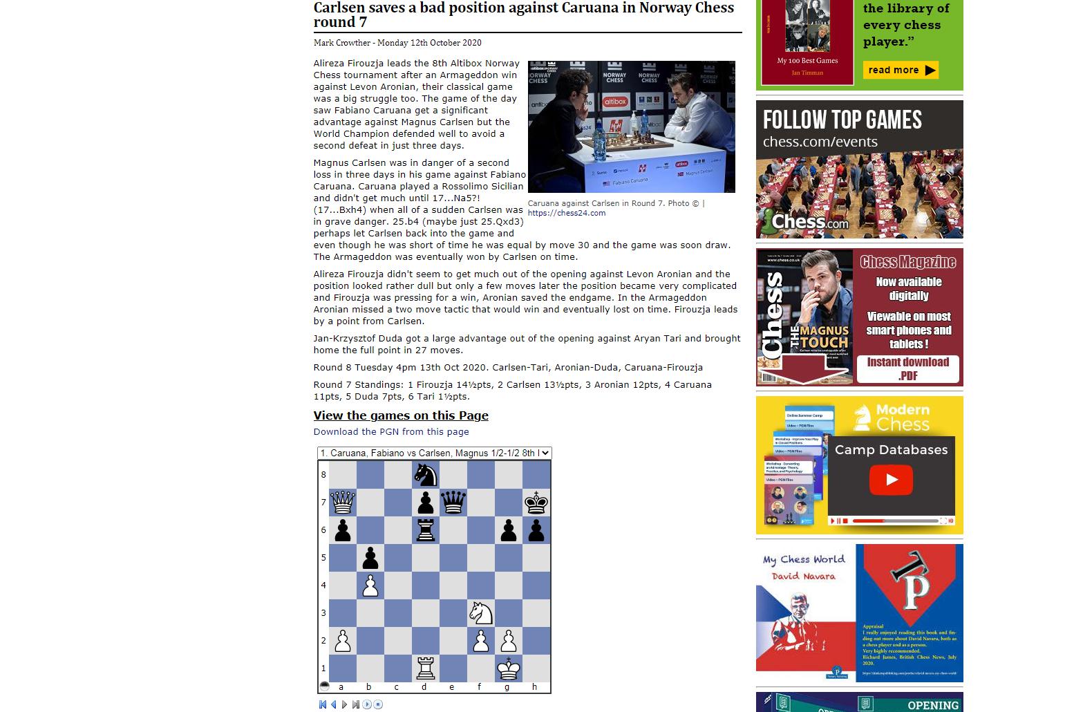 Photo of Carlsen saves a bad position against <b>Caruana</b> in Norway Chess round 7